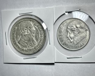 2 Coins -1962 -  10 percent silver  un peso and 1981 un peso .. Mexico 