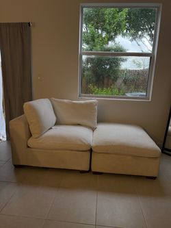 White Modular Sectional Sofa with Ottoman