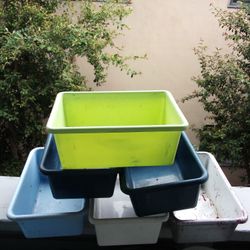 Six Tubs Containers Organization Green Blue White Multipurpose Bowls Plastic Sturdy Heavy  Container 