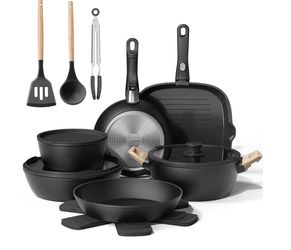 Bazova 19 Pcs Pots and Pans Set Non Stick Ceramic Cookware Set with Removable Handles, Non Toxic Induction Kitchen Cookware Sets RV Cookware,Dishwashe