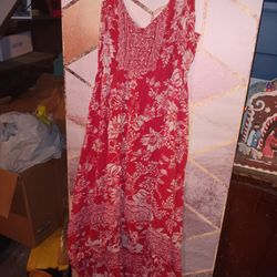Womens Red With White Floral Patterned Sundress Size Med