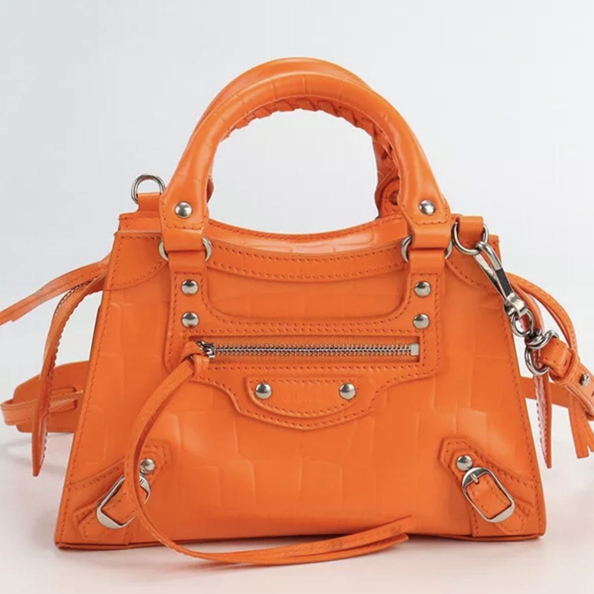 ⚠️ Great Opportunity ⚠️ Balenciaga Orange Croc Mini Neo Classic Top Handle Bag