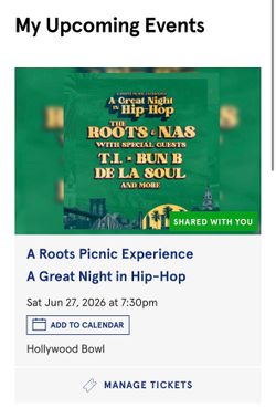 The Roots Picnic at The Hollywood Bowl tonight !!!