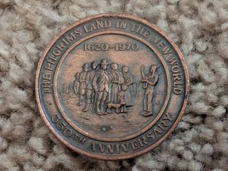 Vintage 1970 Pilgrims Land In The New World 350th Anniversary Coin