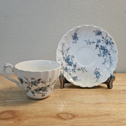 Vintage Cup & Saucer Myott England Fine Staffordshire Ware Forget Me Not, Blue  
