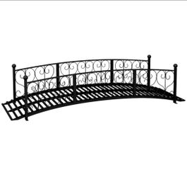 Outsunny 7' Metal Arch Garden Bridge Arc Footbridge with Side Railings Decorative Scrollwork, Black