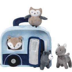 NEW! Lambs & Ivy Interactive Blue Camper/RV Plush with 4 Stuffed Animal Toys (9x7.5)