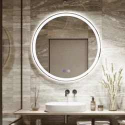 NEW 28" Dimmable Contemporary LED 3 Colors Fog Free Round Bathroom / Vanity Mirror