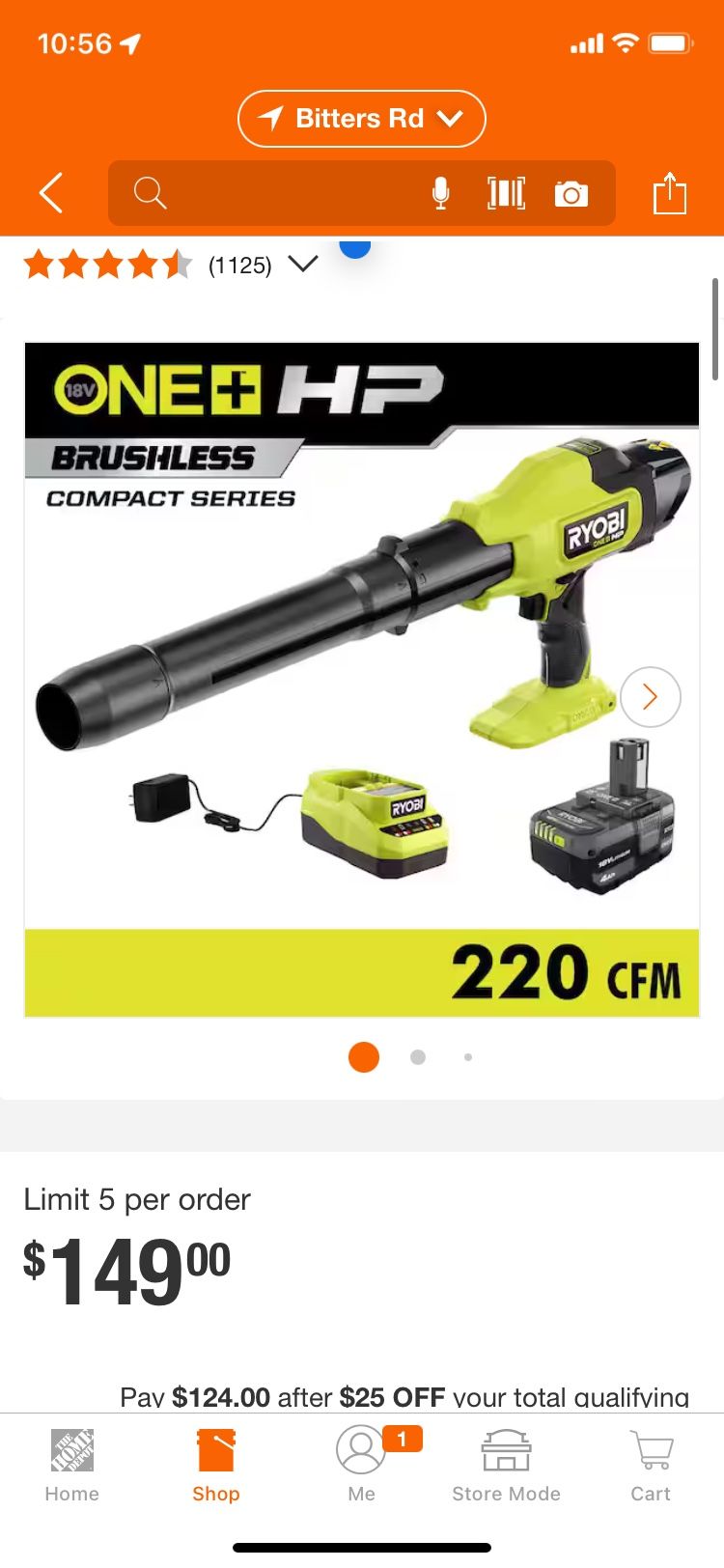 NEW IN BOX RYOBI ONE+ HP 18V Brushless Cordless 220 CFM 140 MPH