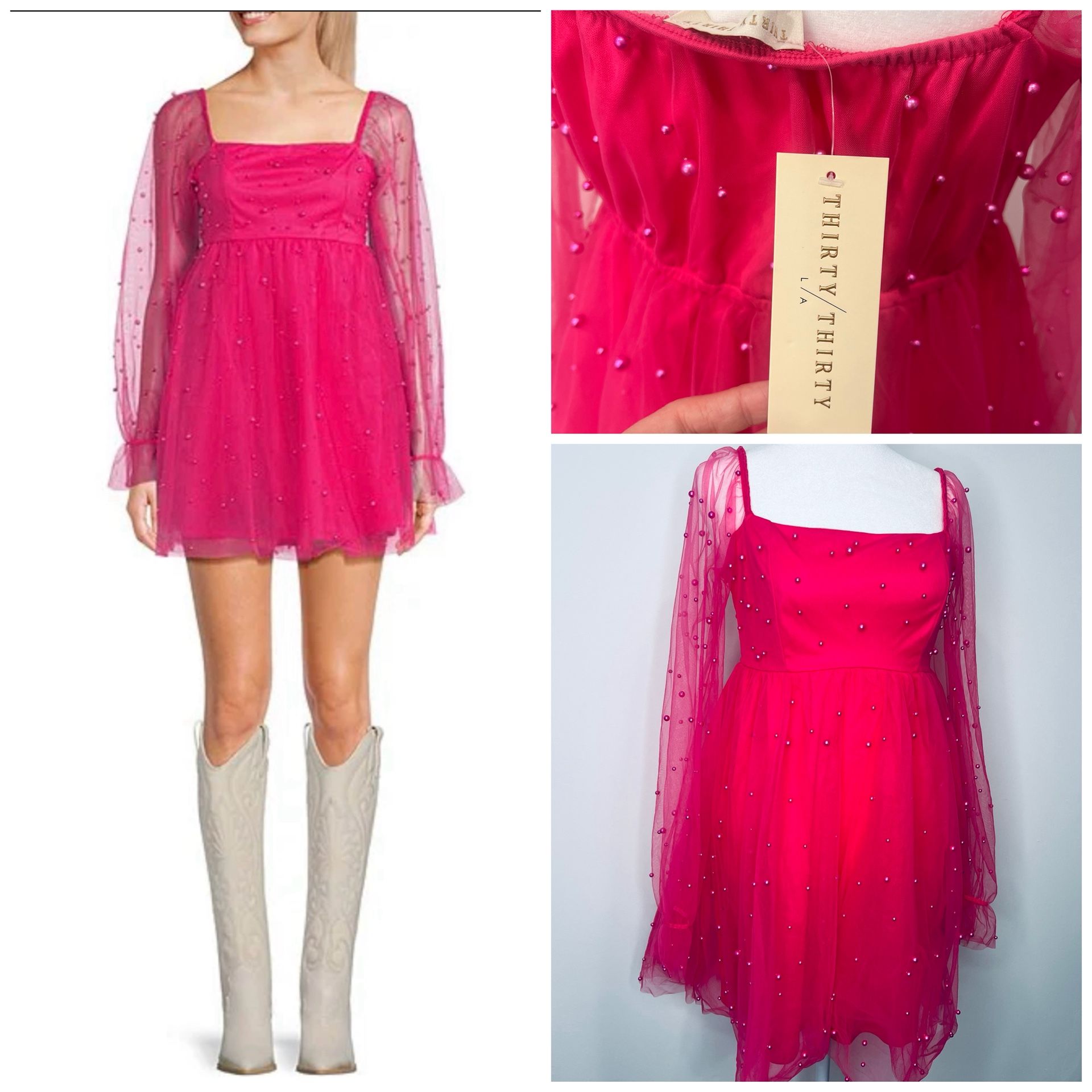 Thirty Thirty Pink Longsleeve Sheer Pearl Dress