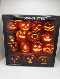 Jack o Lantern Gang 500 Piece Glitter Halloween Puzzle New