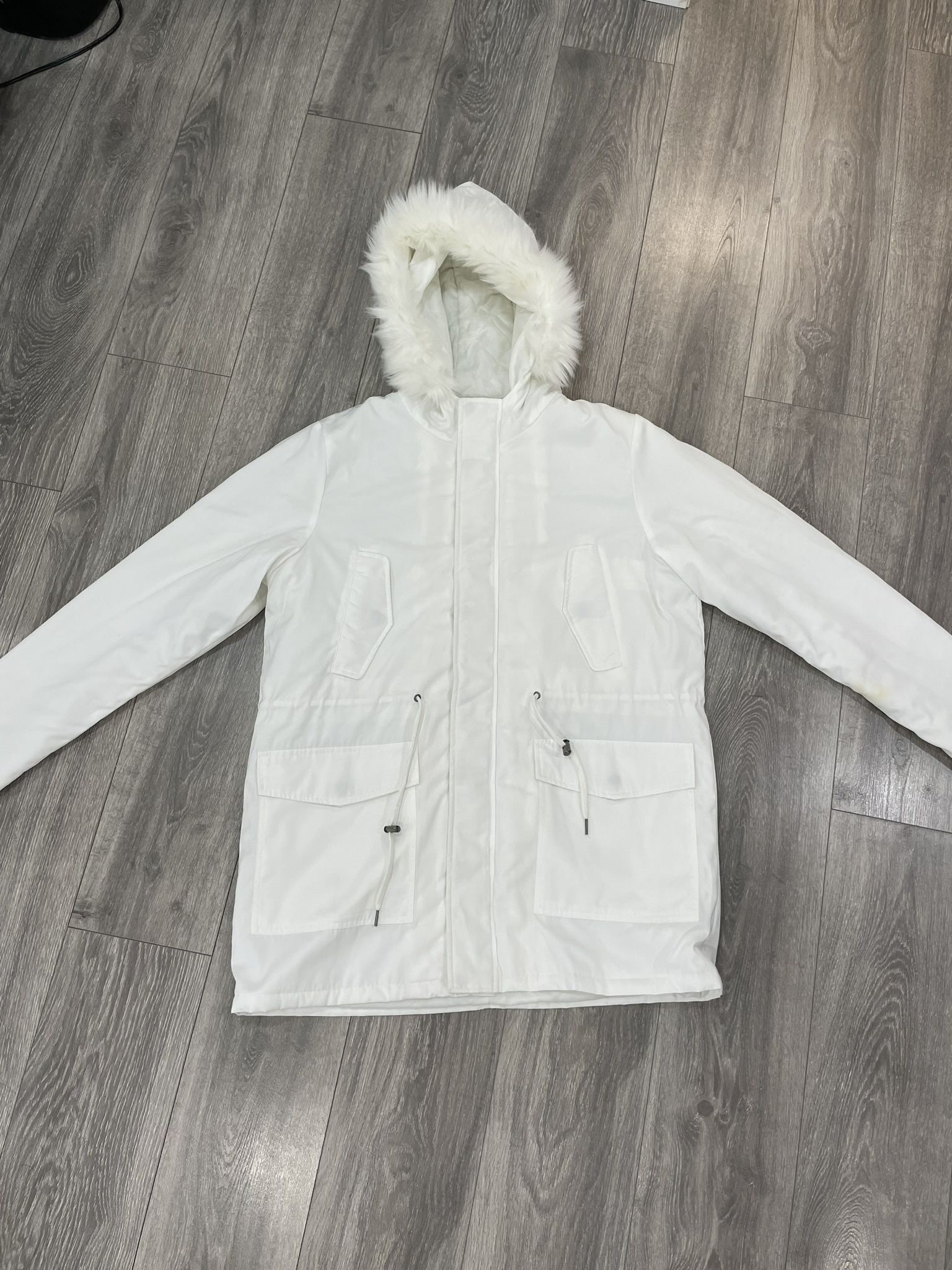 Men’s White Fur Lined Hooded Parka