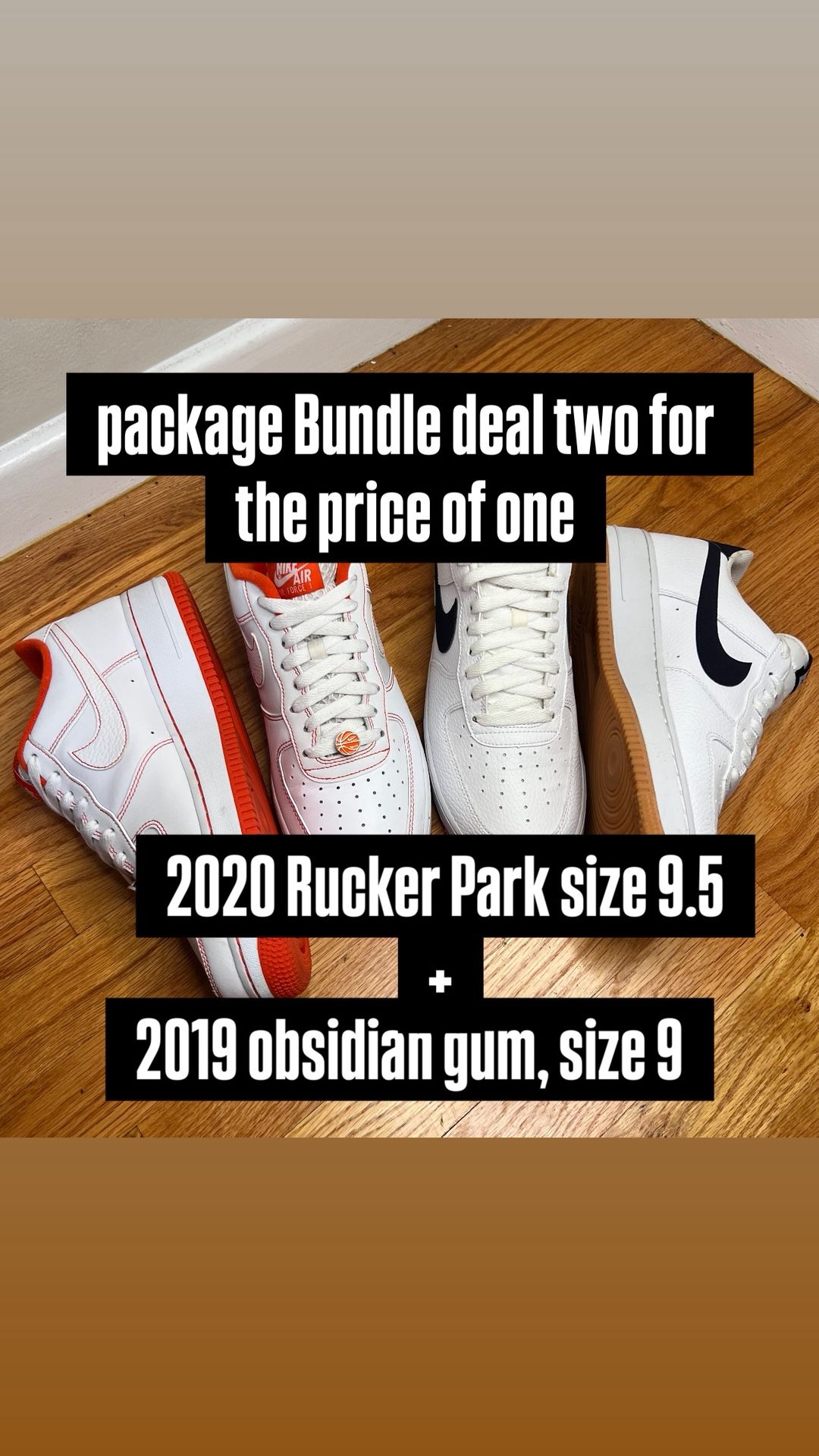 Nike Air Force 1 BUNDLE DEAL “Rucker Park” Size 9.5M + “Obsidian Gum” Size 9M