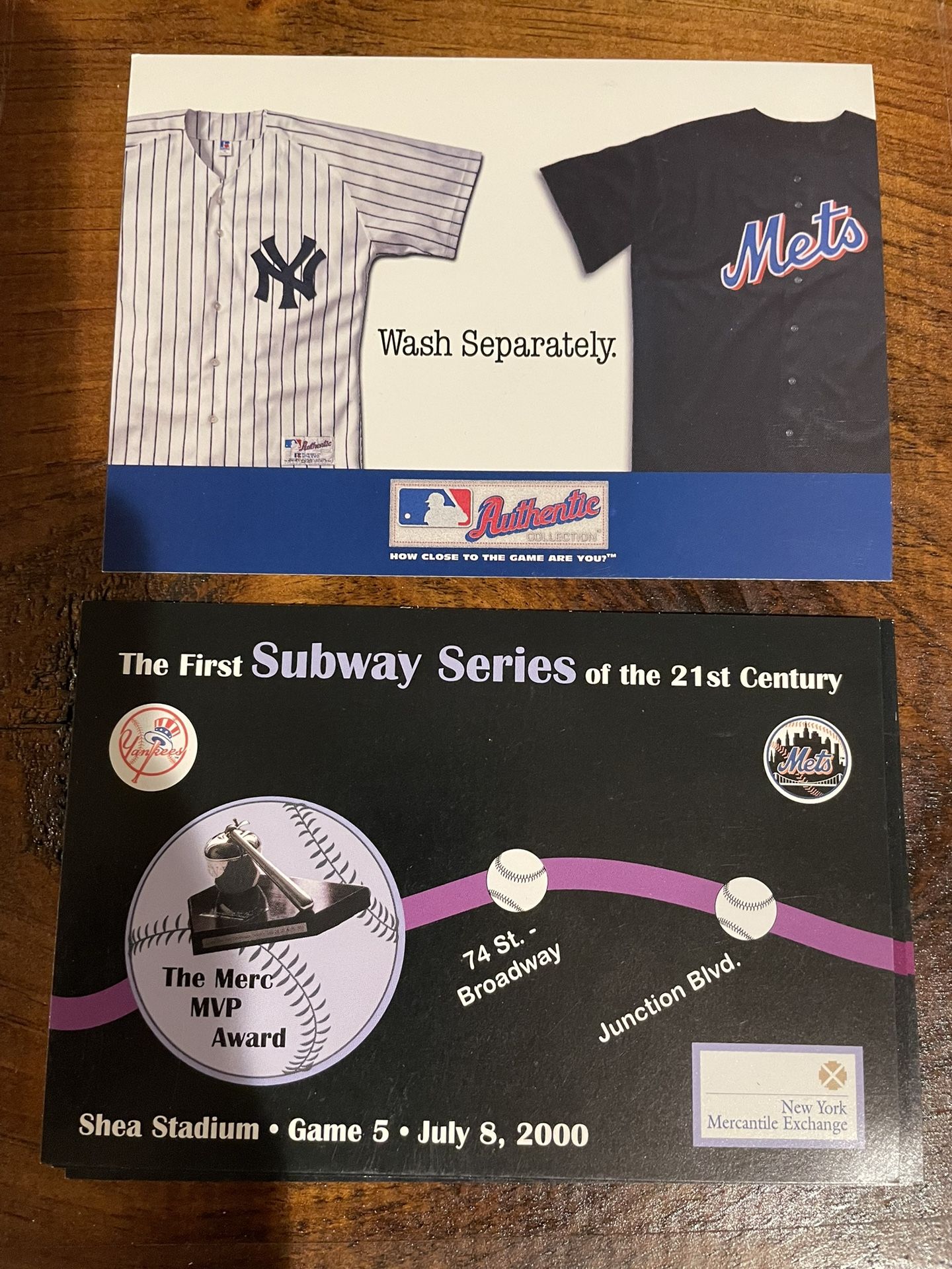 Two Yankees Vs Mets postcards from 2000