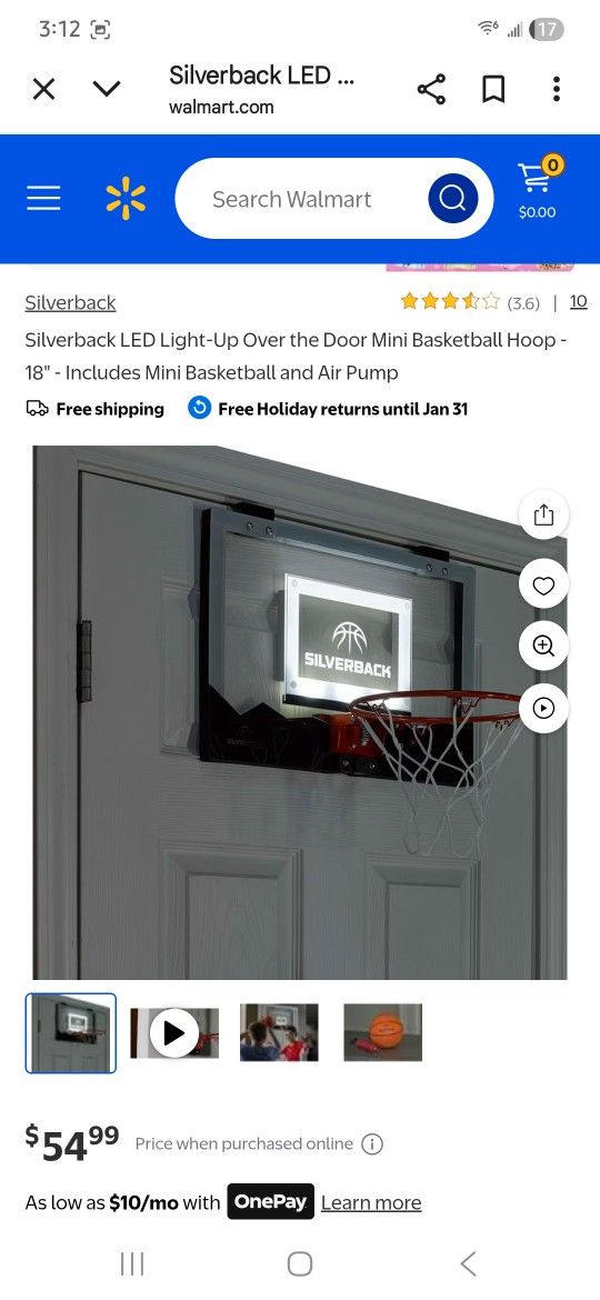 Silverback 18" Over the Door Mini Basketball Hoop Set with Shatterproof Backboard Perfect for Home or Office