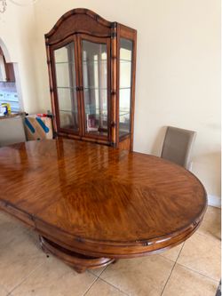 Wood furniture; table, china hutch and entertainment center console