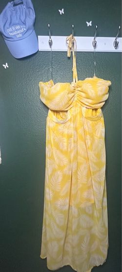 Yellow Palm Leaf Print Maxi Dress