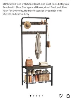 DUMOS Hall Tree with Shoe Bench and Coat Rack