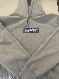 Supreme Blue Bandana Box Logo Hoodie FW19 “Heather Grey” for