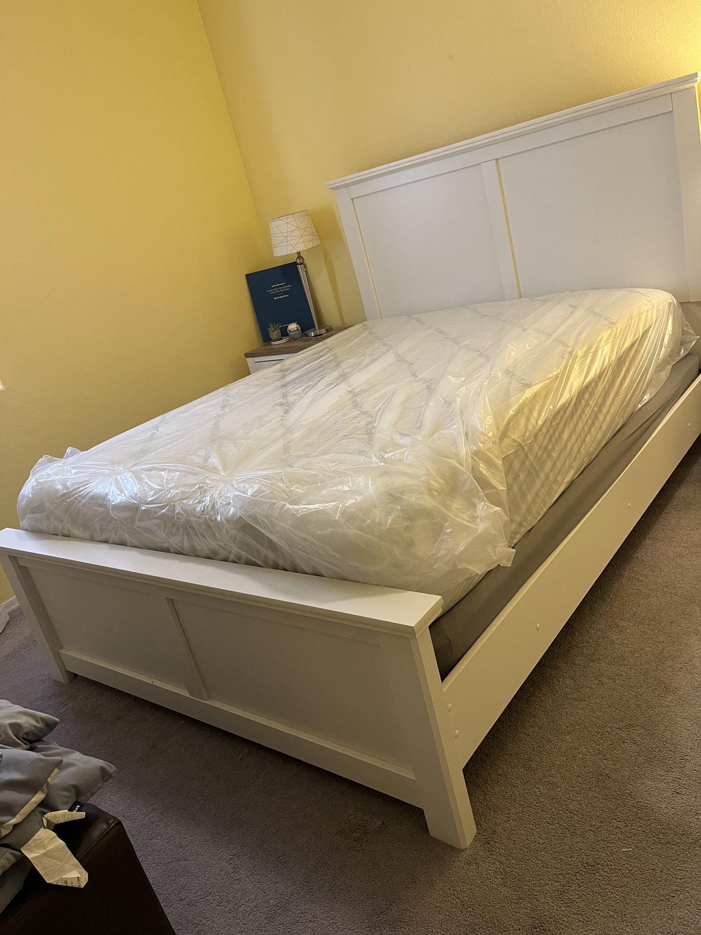 White Bed Frame With Mattress & Box Spring