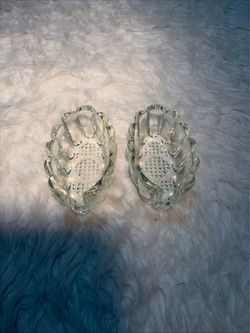 2 Princess House Crystal Flatware Buffet Caddies Spoon Fork  Holders Vintage