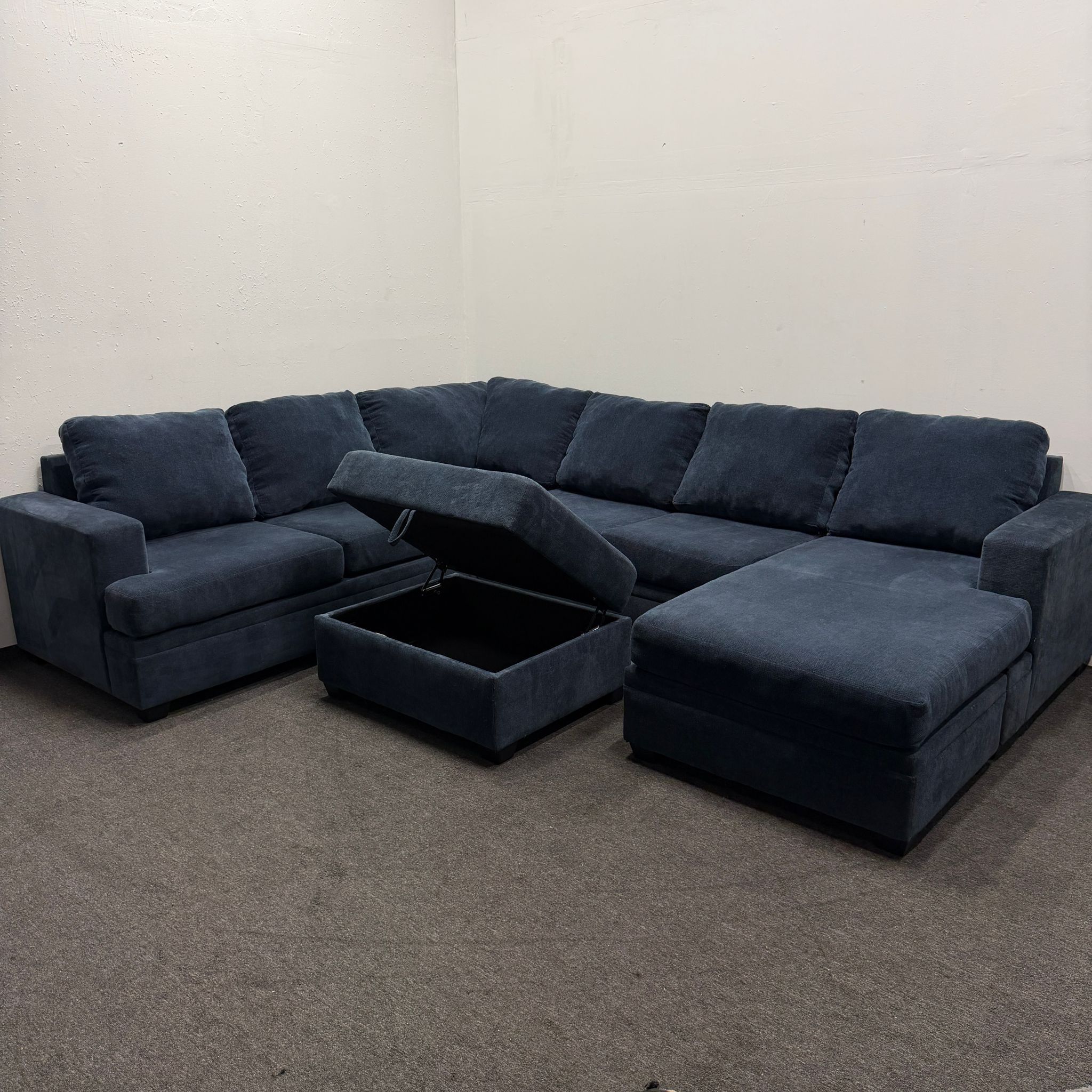 Blue Bonaterra Sectional Couch with Ottoman Storage - We Can Deliver *Deep Cleaned*