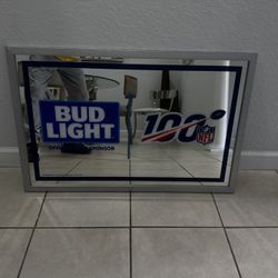 Bud Light NFL 100th Season Football Beer Bar Mirror Man Cave Pub New. Used In Good Condition. Location West Kendall 33194