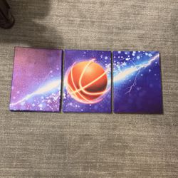 3 Panel Blue Lightning Basketball Canvas Wall Art Paintings