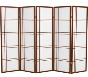 Walnut 5 Panel Modern Japanese Folding Screen 5ft