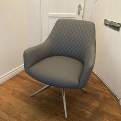 New Grey Mid Century Style Faux Leather Office Chair With Chrome Legs 
