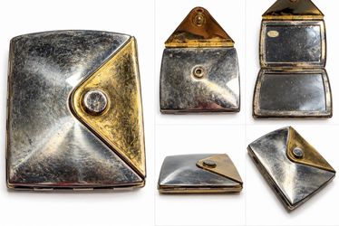 vintage folding pocket mirror (powder compact) in the shape of an envelope,