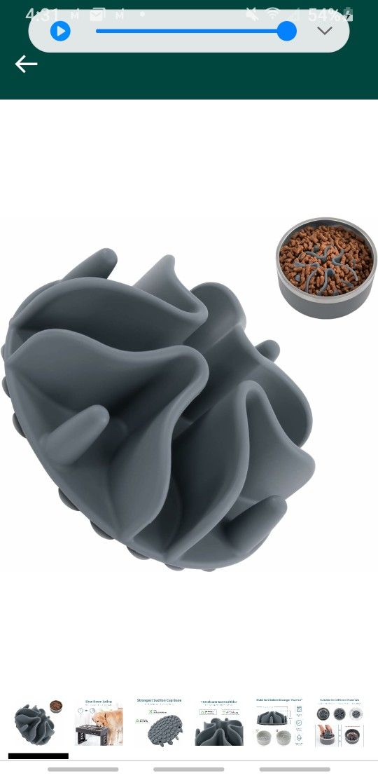 Slow Feeder Dog Bowls Insert, Puzzle Slow Feeder with 51 Octopus Suction Cups for Medium Large Size Dog Bowls Over 6.5" Wide (Grey)