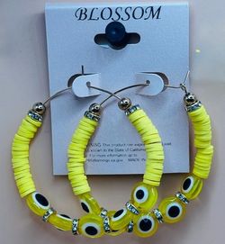 New Blossom Glass Evil Eye Protection Earrings Pair Beautiful -Yellow