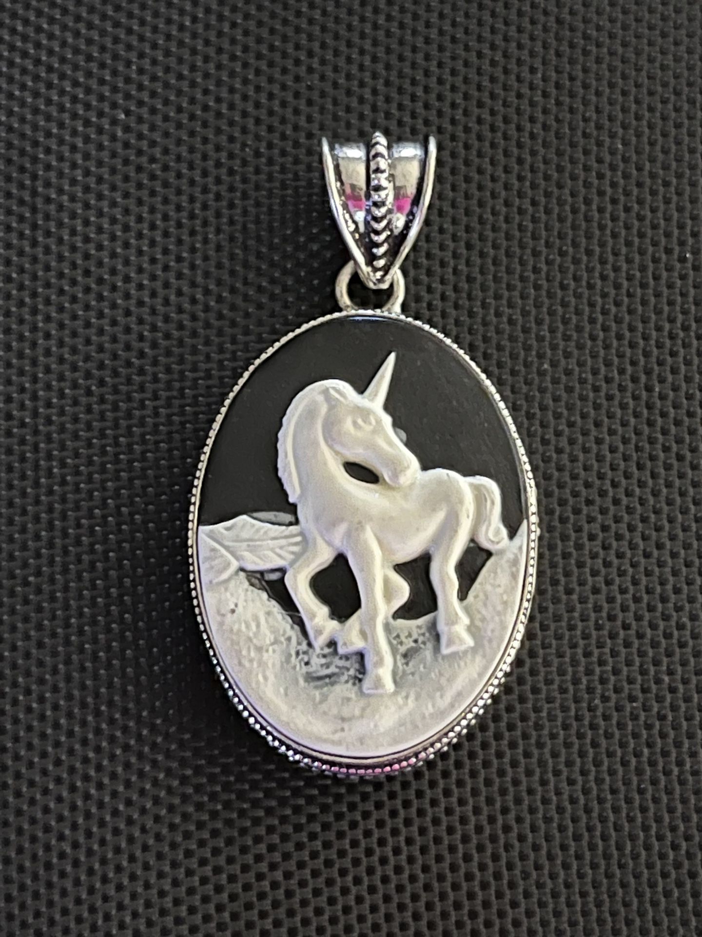 Cameo Unicorn Equestrian Sterling Silver 2” Pendant