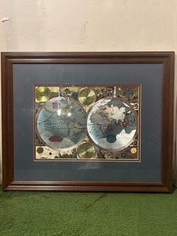 Vintage John Speed World Map – Foil Print – Framed – 22.5” x 18”