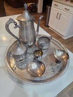 7 Piece Leonard Oneida Silverplate Tea Coffee Serving Set with Tray