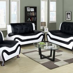Modern Style Black And White Leather Three Piece Couch Set