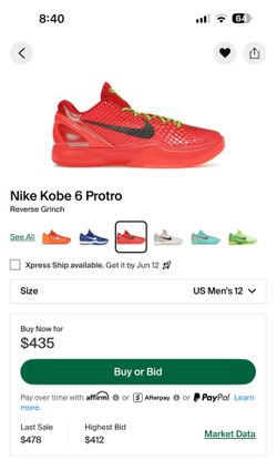 DS Kobe 6 Protro Reverse Grinch- Size 12