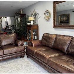 Brown Leather Two Piece Sofa 