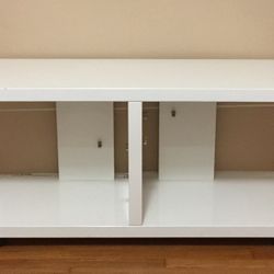 White Laquered TV Stand With Glass Shelves CB2?