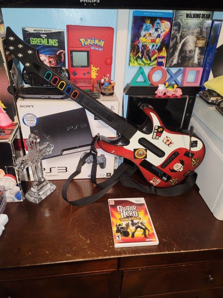 Wii Guitar Hero Guitar With Game
