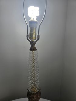 32" Vintage Hollywood Regency Brass & Cut Crystal Table Lamp NO FINIAL 