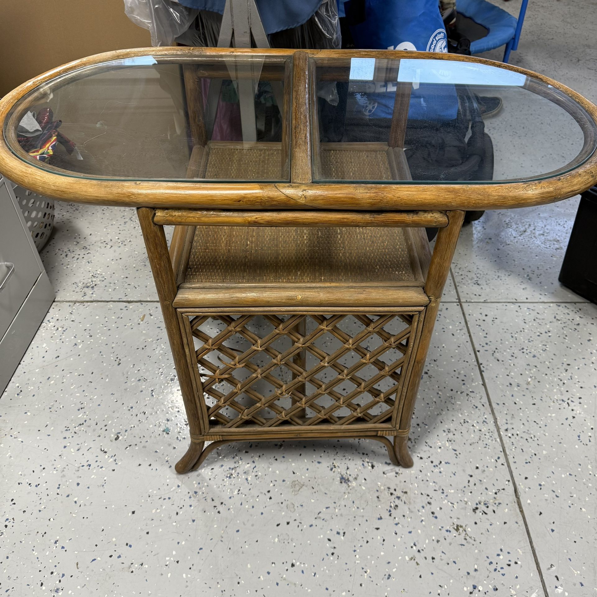 Vintage Boho Rattan Bamboo Console Table