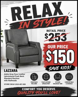 Gray Faux Leather Push Back Recliner