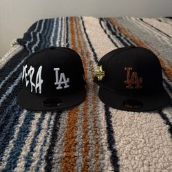 (2) NEW ERA MLB LA FITTED HATS 59FIFTY BUNDLE DEAL