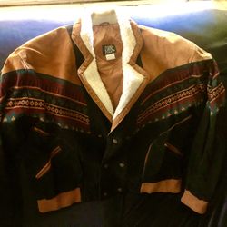 Vintage Scorpio USA Suede Men's Sherpa Aztec Western Bomber Jacket Rancher XL