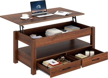Rolanstar Coffee Table, Lift Top Coffee Table with Drawers and Hidden Compartment, Retro Central Table with Wooden Lift Tabletop, for Living Room,Espr