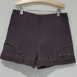 Upside Down Stretchy Dark Denim gold detail Shorts high waist 14" size 36/S 