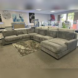 Gray corduroy 6 PC XL modular design sofa set for livingroom