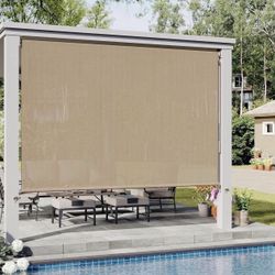 VICLLAX Outdoor Roller Shade  Patio Cordless Roller Blinds, Exterior Roll Up Shade with Spliced Design for Patio Porch Gazebo, Wheat